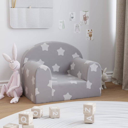 Divano per Bambini Grigio Chiaro con Stelle in Morbido Peluche - homemem39