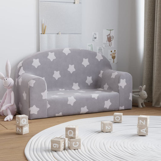 Divano Bambini 2 Posti Grigio Chiaro con Stelle Morbido Peluche - homemem39