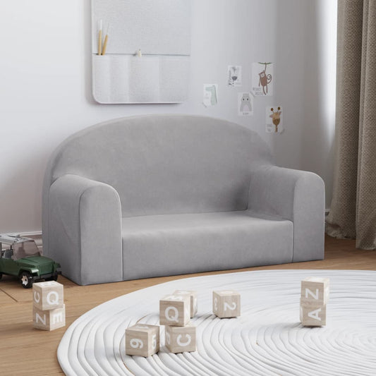 Divano per Bambini a 2 Posti Grigio Chiaro in Morbido Peluche - homemem39