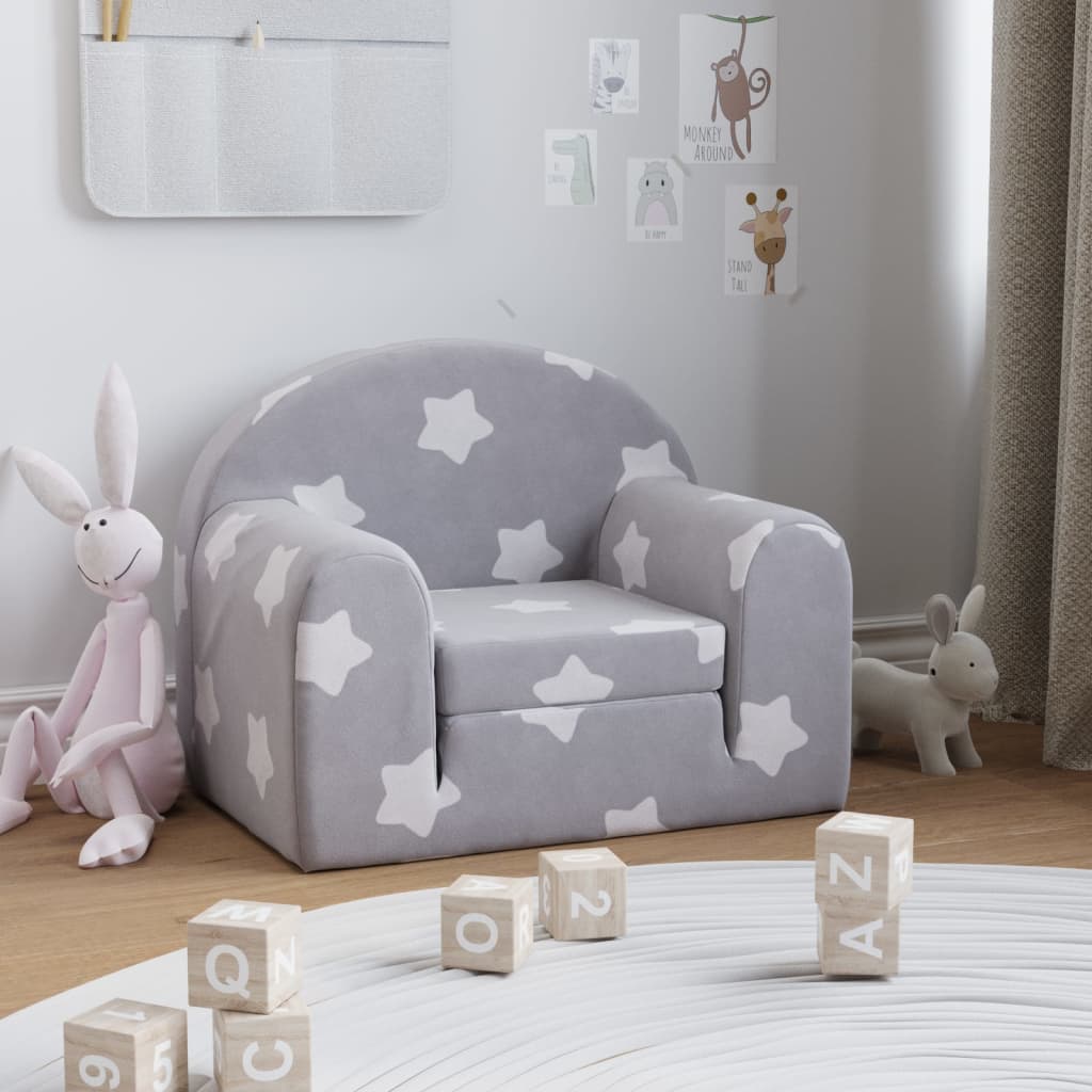 Divano Letto Bambini Grigio Chiaro con Stelle Morbido Peluche | homemem39