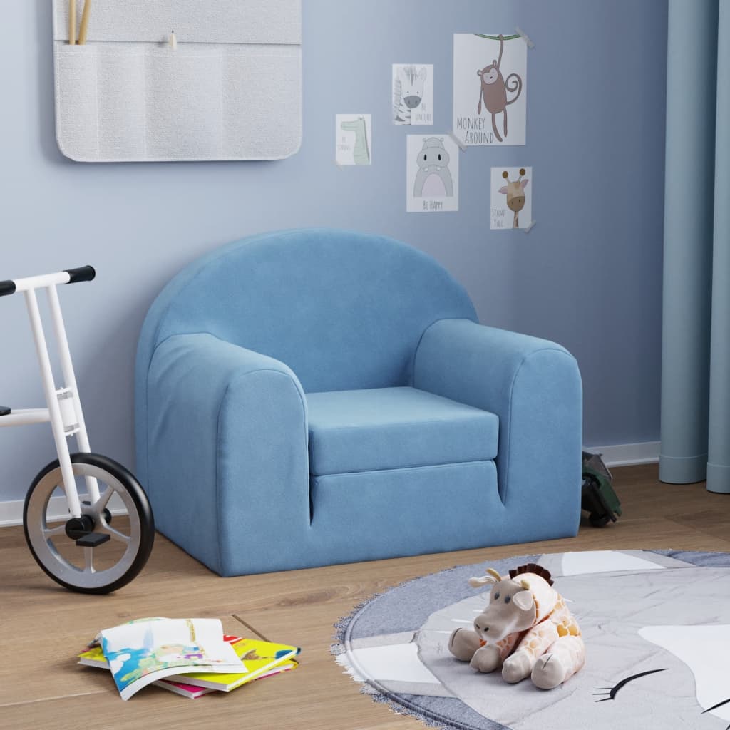 Divano Letto per Bambini Blu in Morbido Peluche
