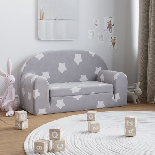 Divano Letto Bambini a 2 Posti Grigio Chiaro con Stelle Peluche | homemem39