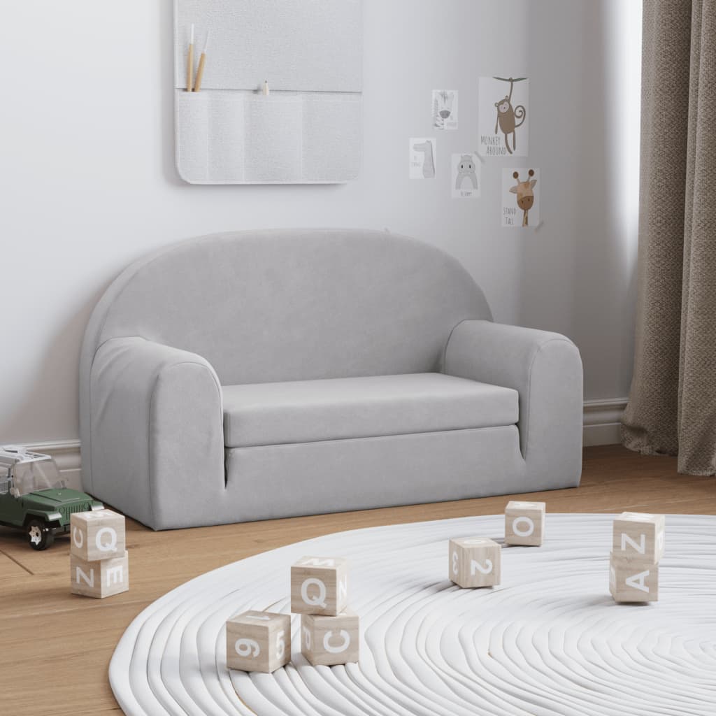 Divano Letto Bambini a 2 Posti Grigio Chiaro in Morbido Peluche
