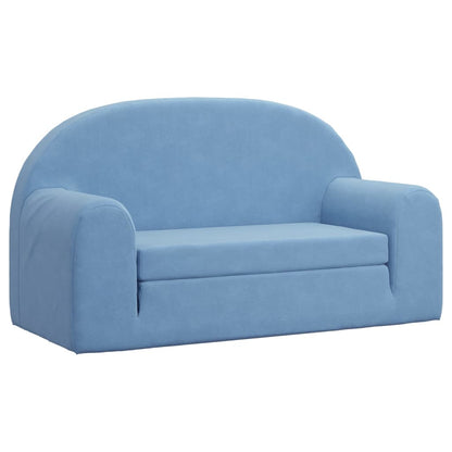 Divano Letto per Bambini a 2 Posti Blu in Morbido Peluche