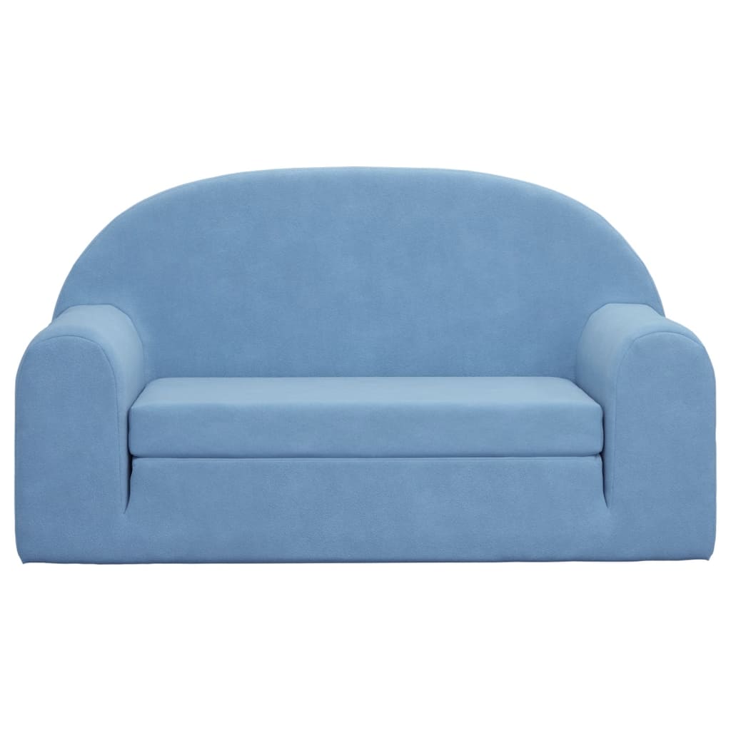 Divano Letto per Bambini a 2 Posti Blu in Morbido Peluche