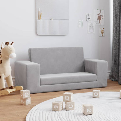 Divano Letto Bambini a 2 Posti Grigio Chiaro in Morbido Peluche