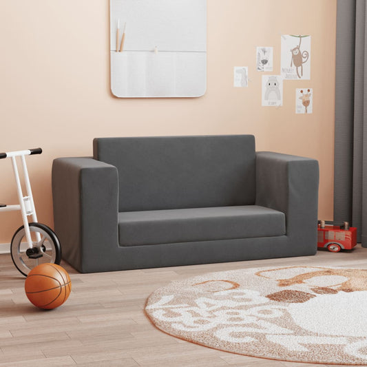 Divano Letto per Bambini a 2 Posti Antracite in Morbido Peluche | homemem39
