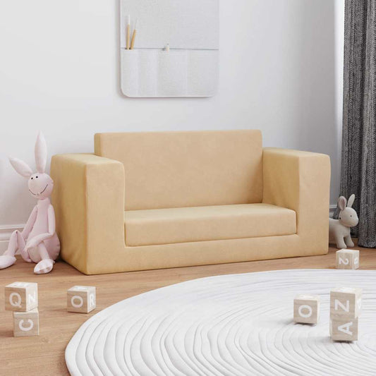 Divano Letto per Bambini a 2 Posti Crema in Morbido Peluche | homemem39