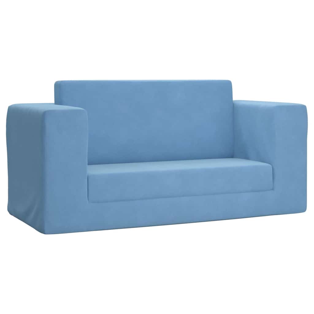 Divano Letto per Bambini a 2 Posti Blu in Morbido Peluche
