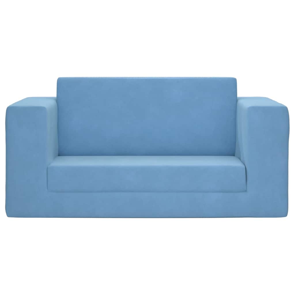 Divano Letto per Bambini a 2 Posti Blu in Morbido Peluche