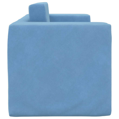 Divano Letto per Bambini a 2 Posti Blu in Morbido Peluche