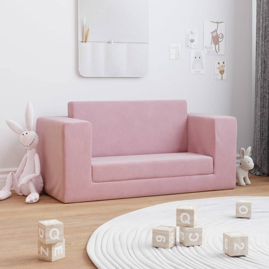 Divano Letto per Bambini a 2 Posti Rosa in Morbido Peluche