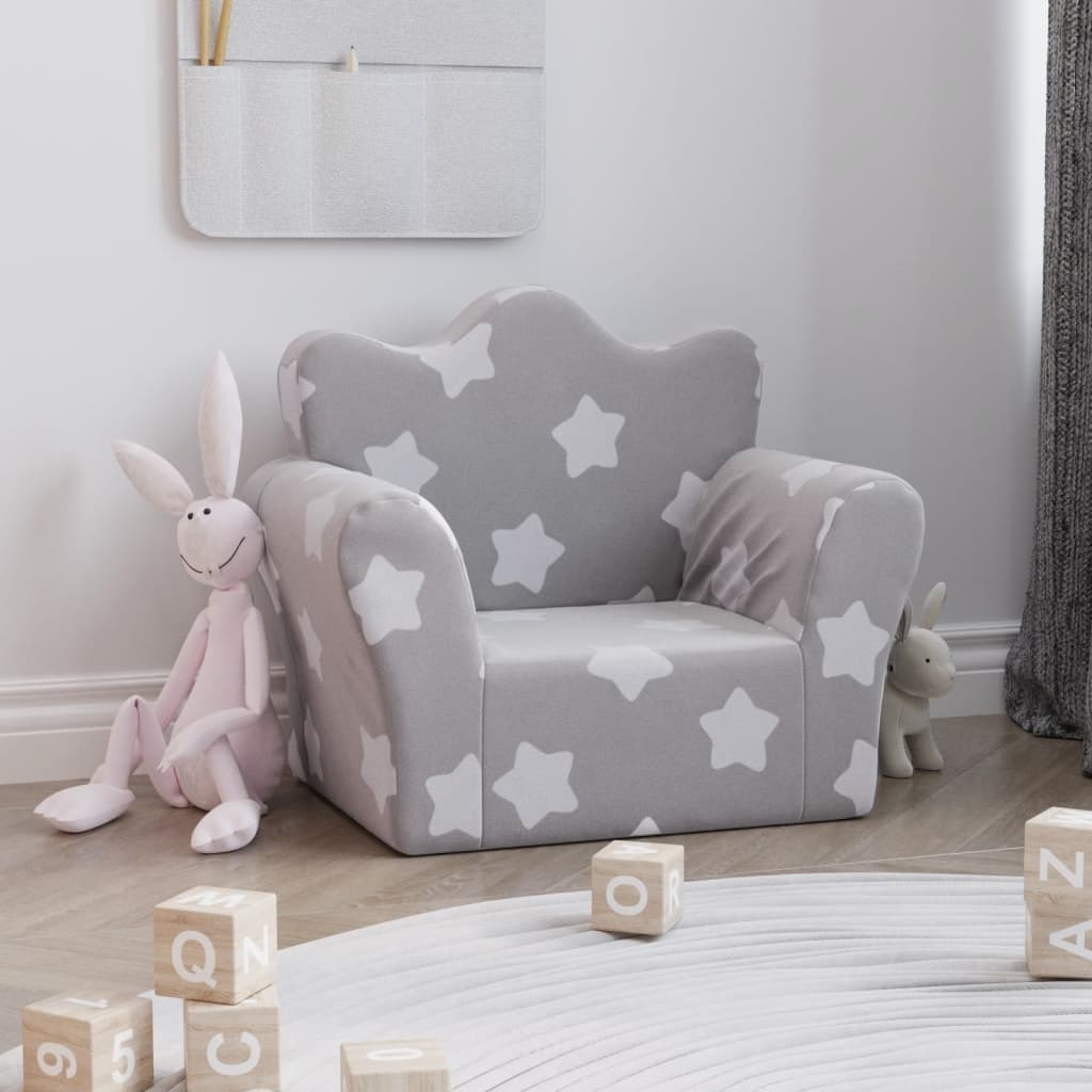 Divano per Bambini grigio chiaro con Stelle in Morbido Peluche