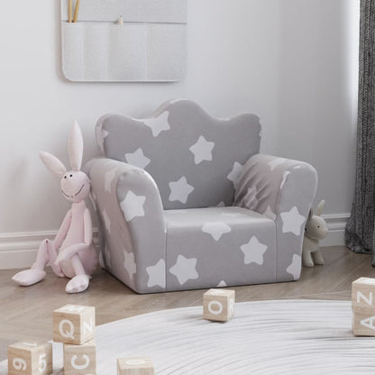 Divano per Bambini grigio chiaro con Stelle in Morbido Peluche