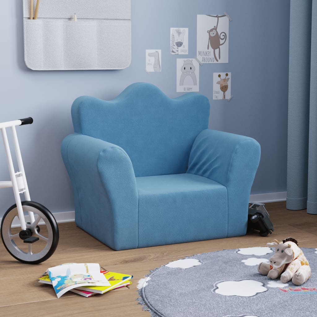 Divano per Bambini Blu in Morbido Peluche