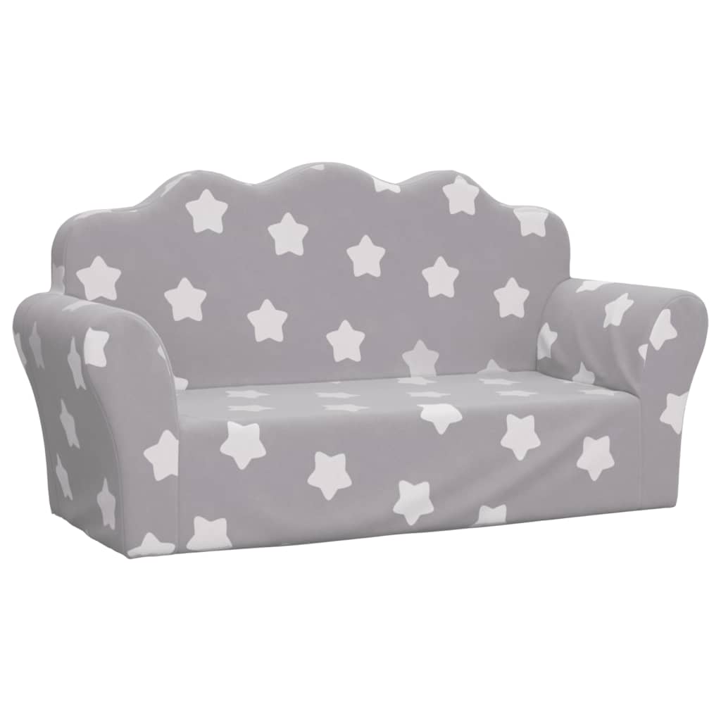 Divano Bambini 2 Posti Grigio Chiaro con Stelle Morbido Peluche