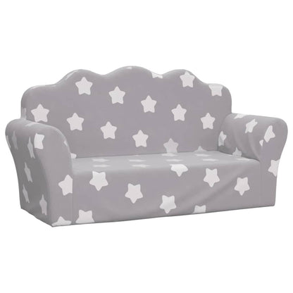 Divano Bambini 2 Posti Grigio Chiaro con Stelle Morbido Peluche