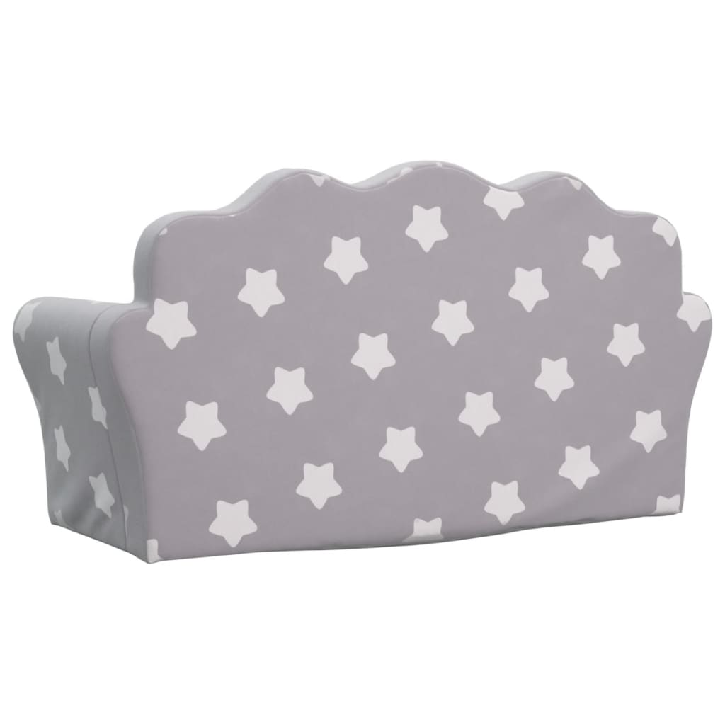 Divano Bambini 2 Posti Grigio Chiaro con Stelle Morbido Peluche | homemem39