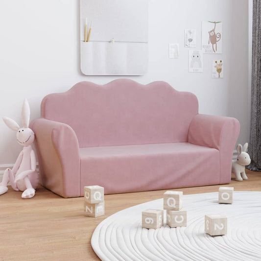 Divano per bambini a 2 posti rosa in morbido peluche | homemem39