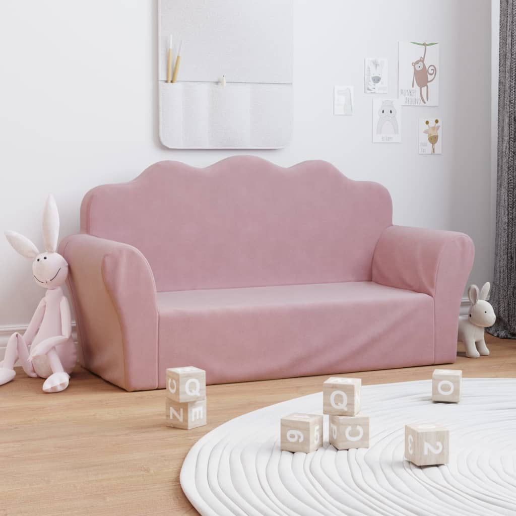 Divano per bambini a 2 posti rosa in morbido peluche