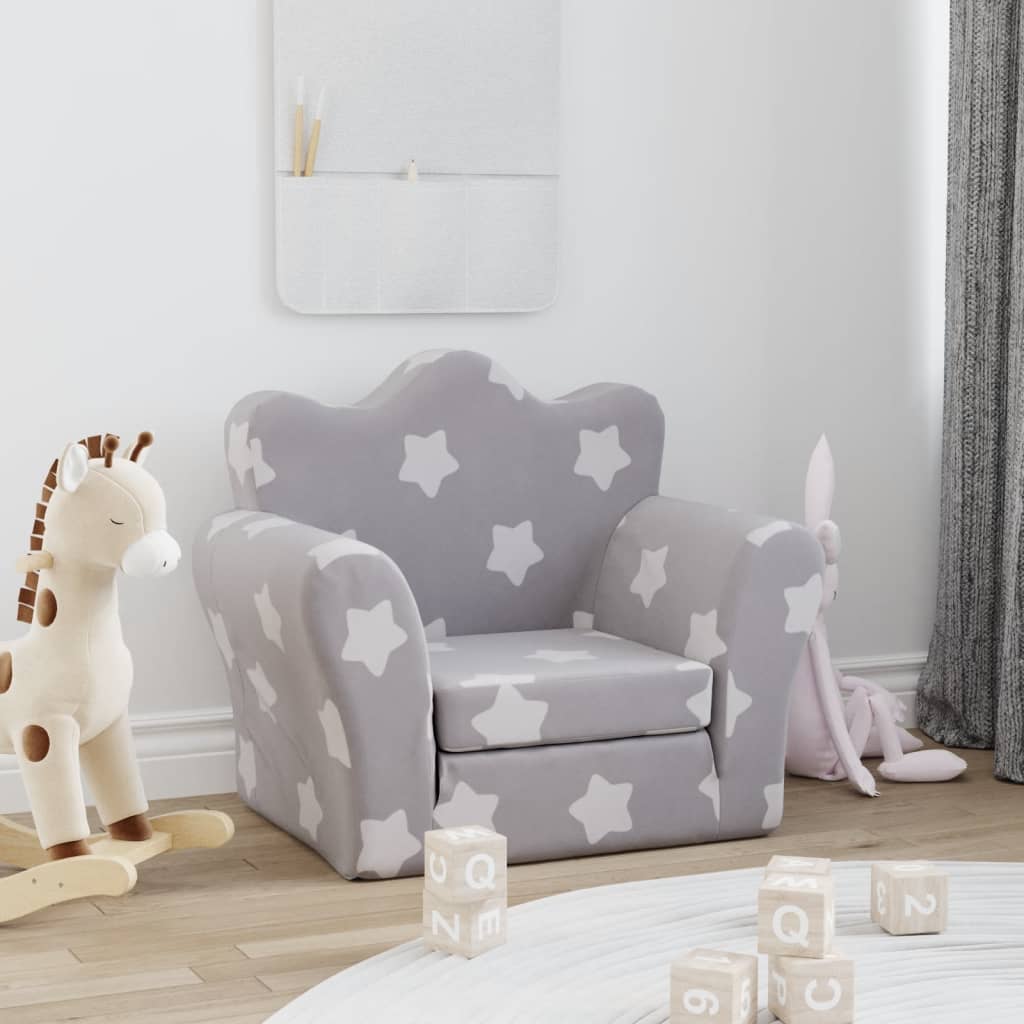 Divano Letto Bambini Grigio Chiaro con Stelle Morbido Peluche | homemem39