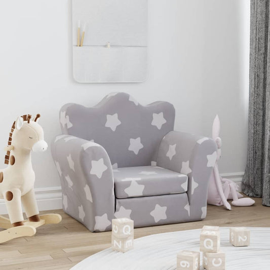 Divano Letto Bambini Grigio Chiaro con Stelle Morbido Peluche | homemem39