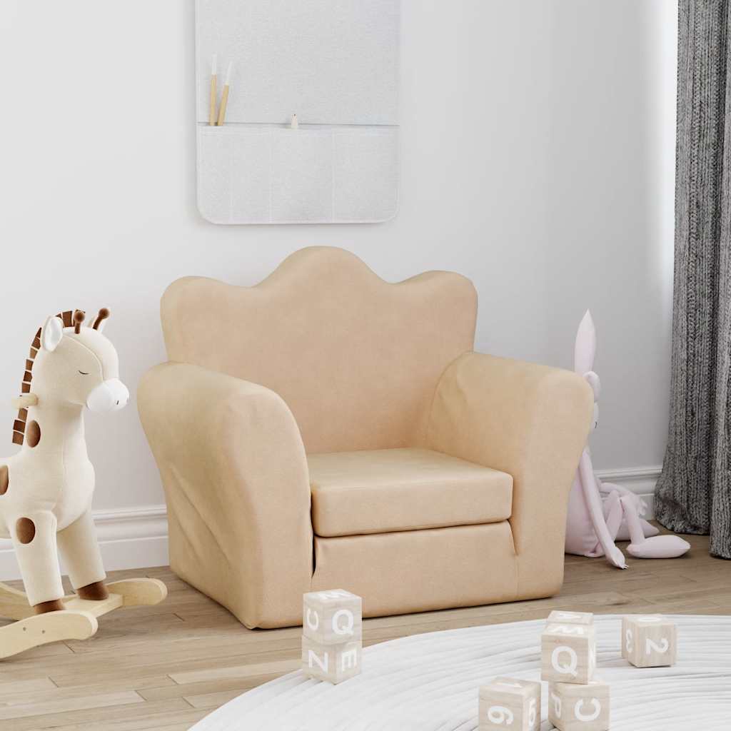 Divano Letto per Bambini Crema in Morbido Peluche