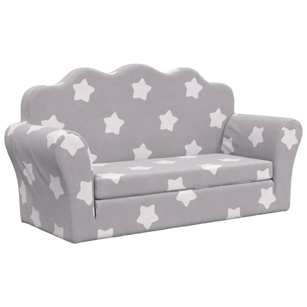 Divano Letto Bambini a 2 Posti Grigio Chiaro con Stelle Peluche | homemem39