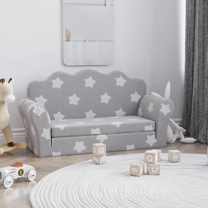 Divano Letto Bambini a 2 Posti Grigio Chiaro con Stelle Peluche