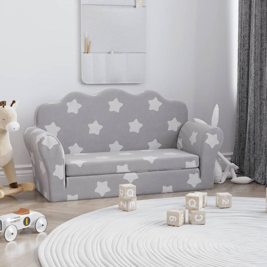 Divano Letto Bambini a 2 Posti Grigio Chiaro con Stelle Peluche