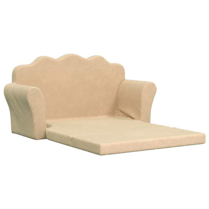 Divano Letto per Bambini a 2 Posti Crema in Morbido Peluche
