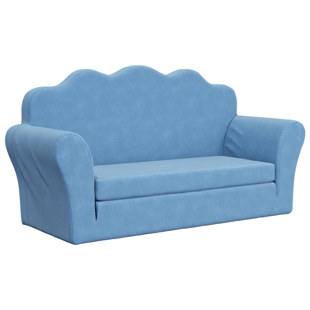 Divano Letto per Bambini a 2 Posti Blu in Morbido Peluche