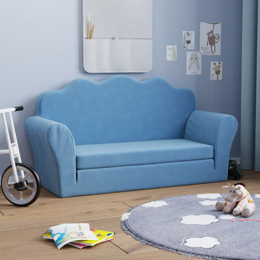 Divano Letto per Bambini a 2 Posti Blu in Morbido Peluche | homemem39