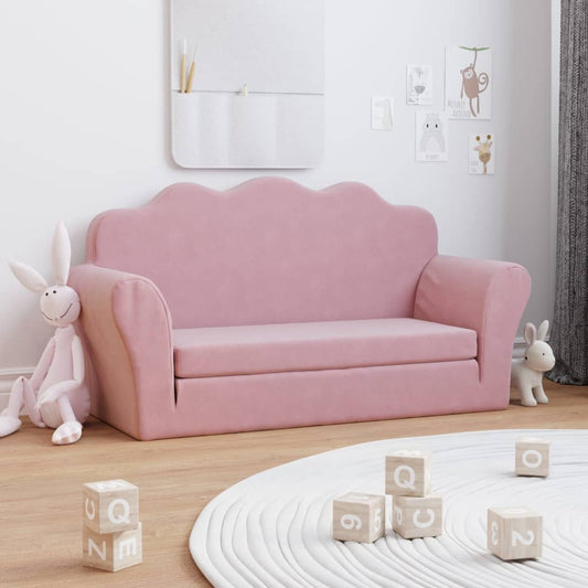Divano Letto per Bambini a 2 Posti Rosa in Morbido Peluche - homemem39