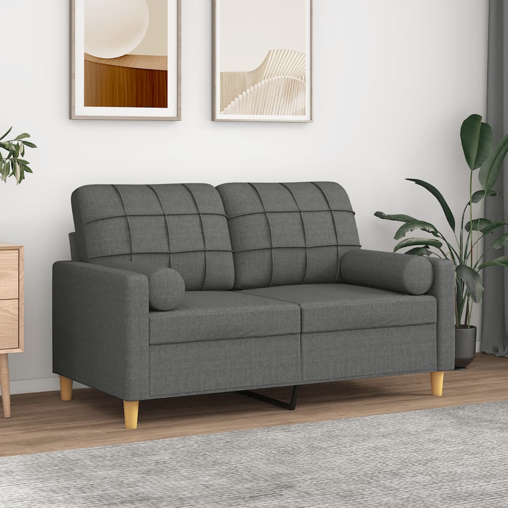 Divano a 2 Posti con Cuscini Grigio Scuro 120 cm in Tessuto | homemem39