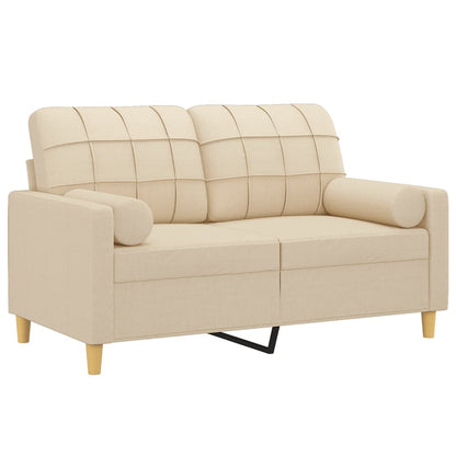 Divano a 2 Posti con Cuscini Crema 120 cm in Tessuto | homemem39