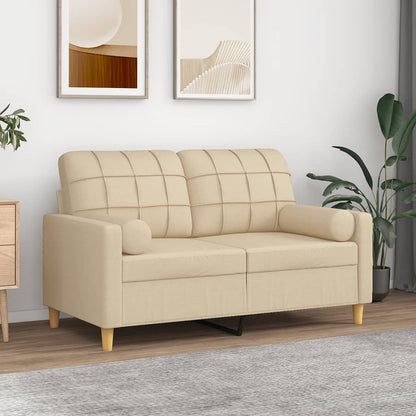 Divano a 2 Posti con Cuscini Crema 120 cm in Tessuto | homemem39