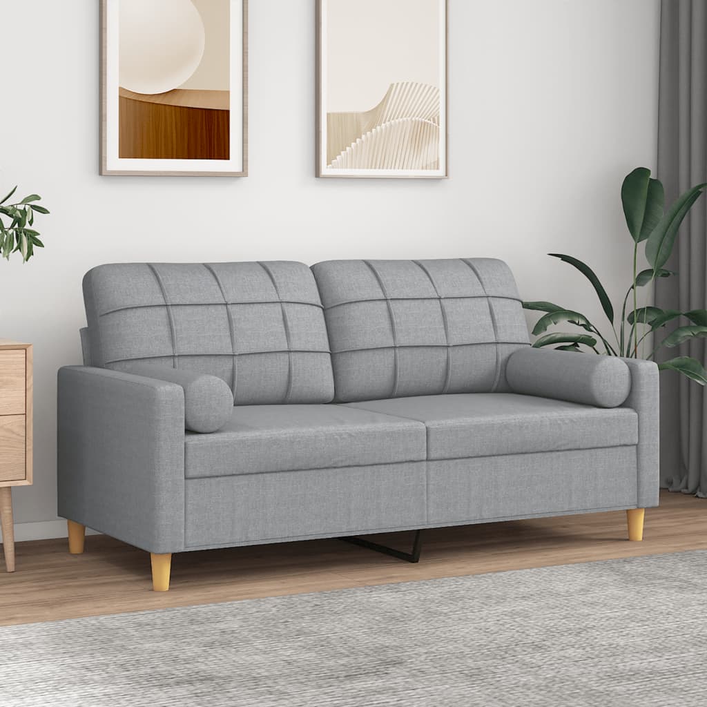 Divano a 2 Posti con Cuscini Grigio Chiaro 140 cm in Tessuto | homemem39