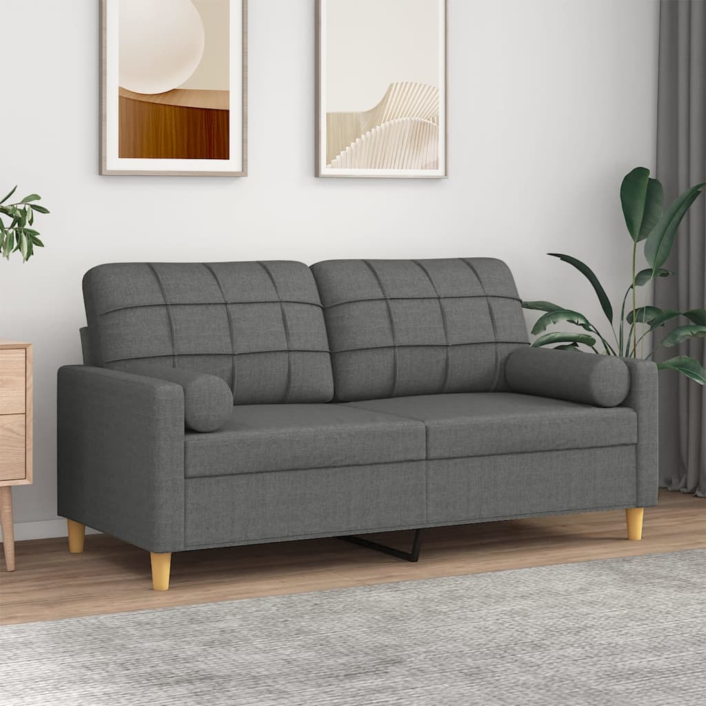 Divano a 2 Posti con Cuscini Grigio Scuro 140 cm in Tessuto | homemem39