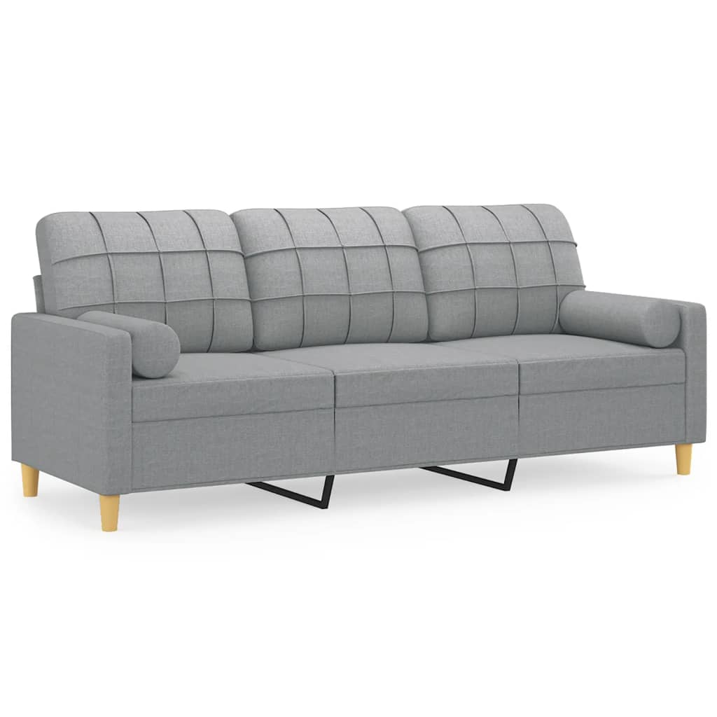 Divano a 3 Posti con Cuscini Grigio Chiaro 180 cm in Tessuto | homemem39
