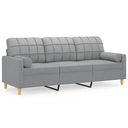 Divano a 3 Posti con Cuscini Grigio Chiaro 180 cm in Tessuto | homemem39