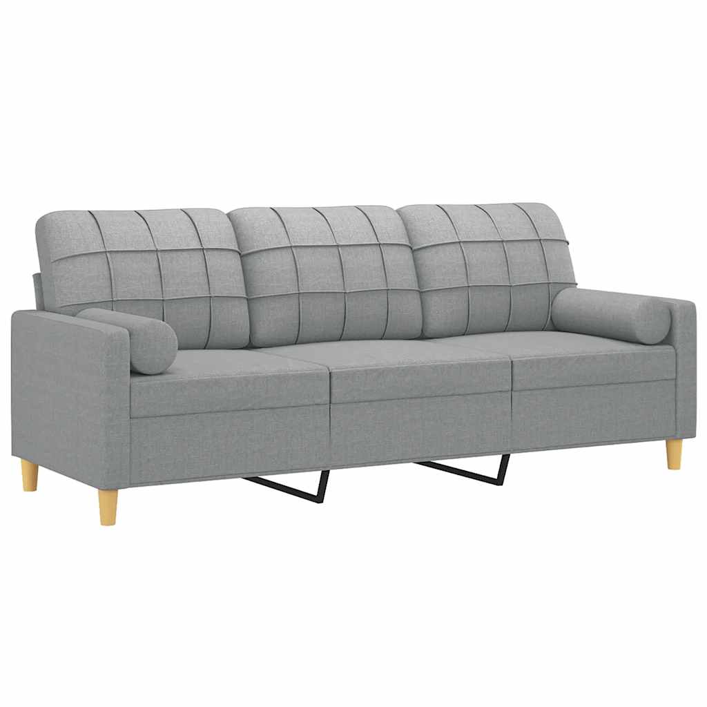 Divano a 3 Posti con Cuscini Grigio Chiaro 180 cm in Tessuto | homemem39