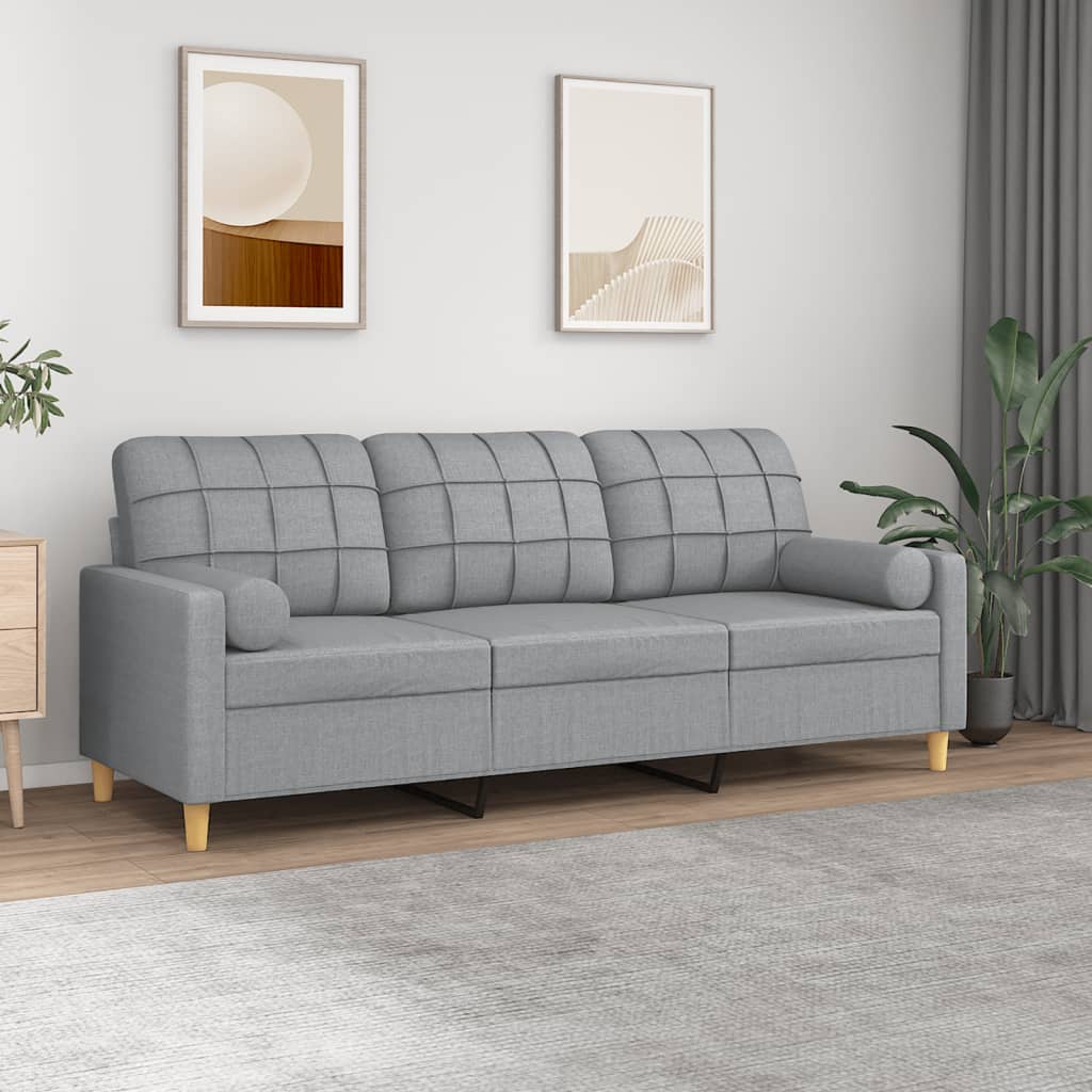 Divano a 3 Posti con Cuscini Grigio Chiaro 180 cm in Tessuto | homemem39