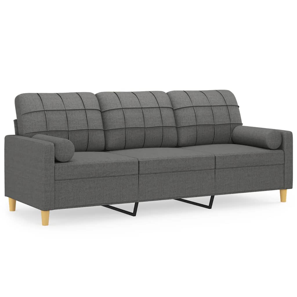 Divano a 3 Posti con Cuscini Grigio Scuro 180 cm in Tessuto | homemem39