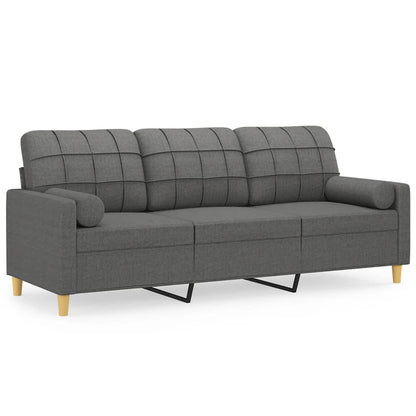 Divano a 3 Posti con Cuscini Grigio Scuro 180 cm in Tessuto | homemem39