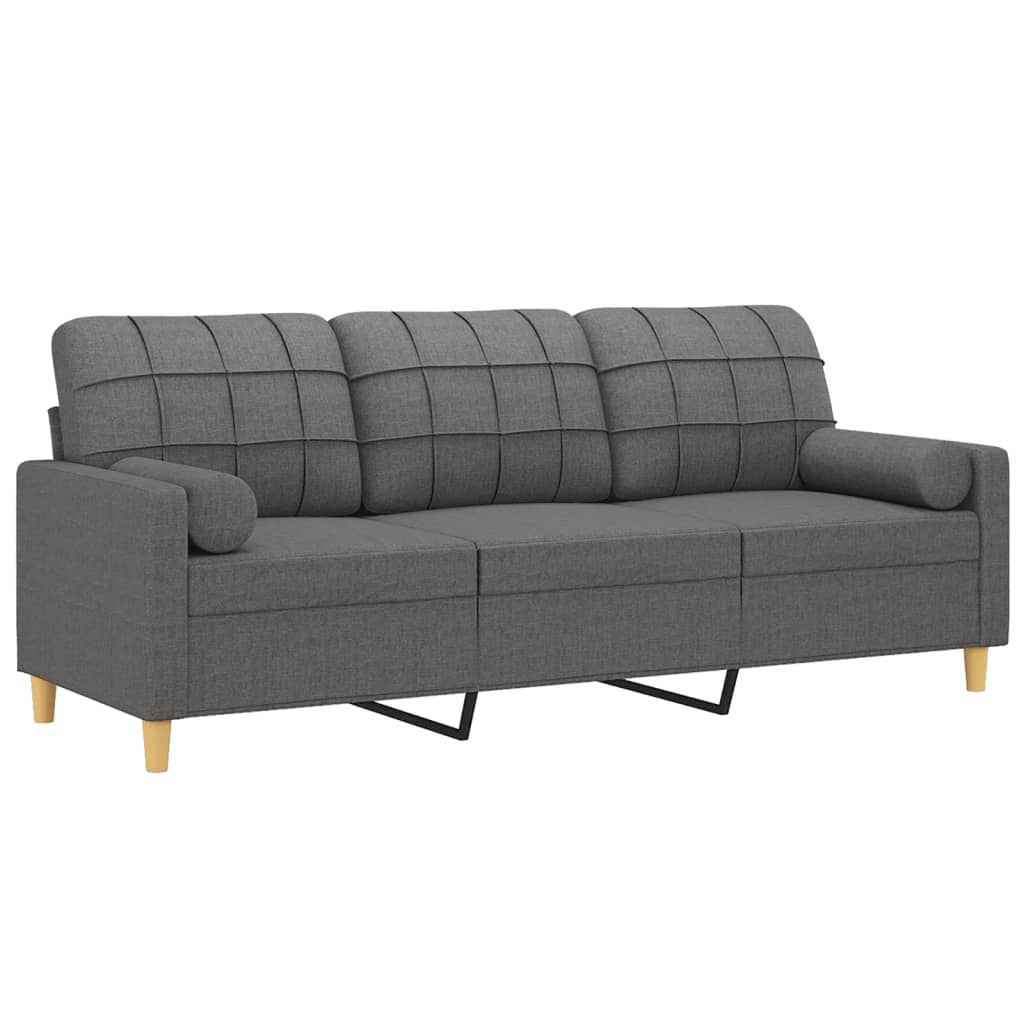 Divano a 3 Posti con Cuscini Grigio Scuro 180 cm in Tessuto | homemem39