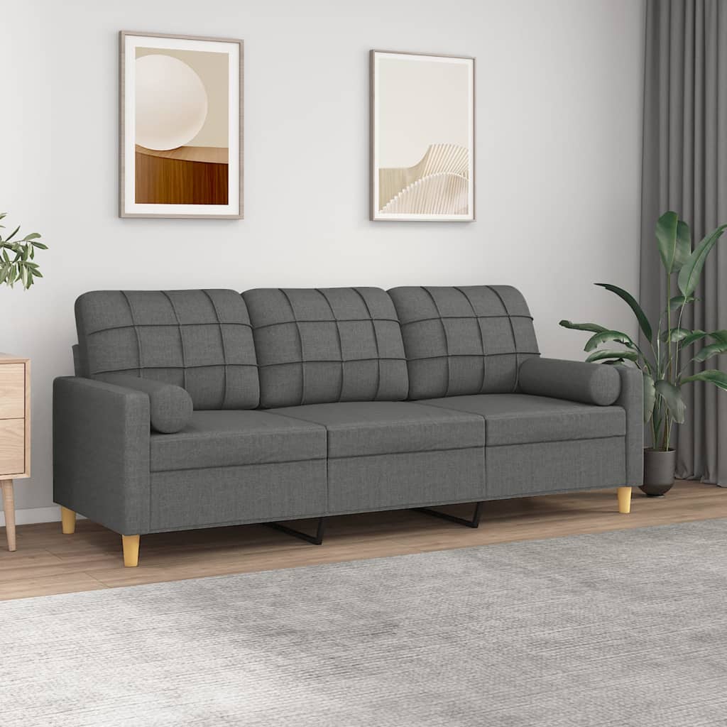 Divano a 3 Posti con Cuscini Grigio Scuro 180 cm in Tessuto | homemem39