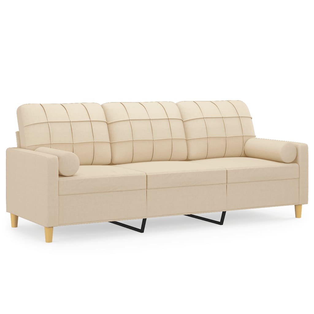 Divano a 3 Posti con Cuscini Crema 180 cm in Tessuto - homemem39