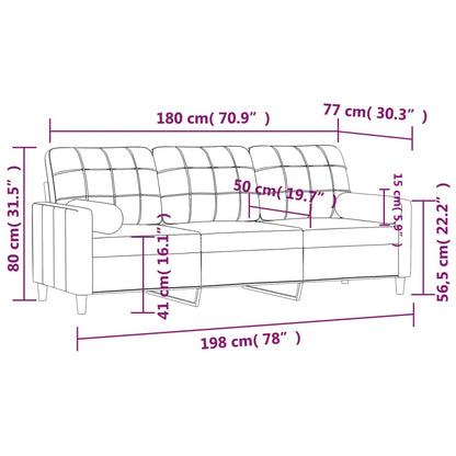 Divano a 3 Posti con Cuscini Crema 180 cm in Tessuto - homemem39