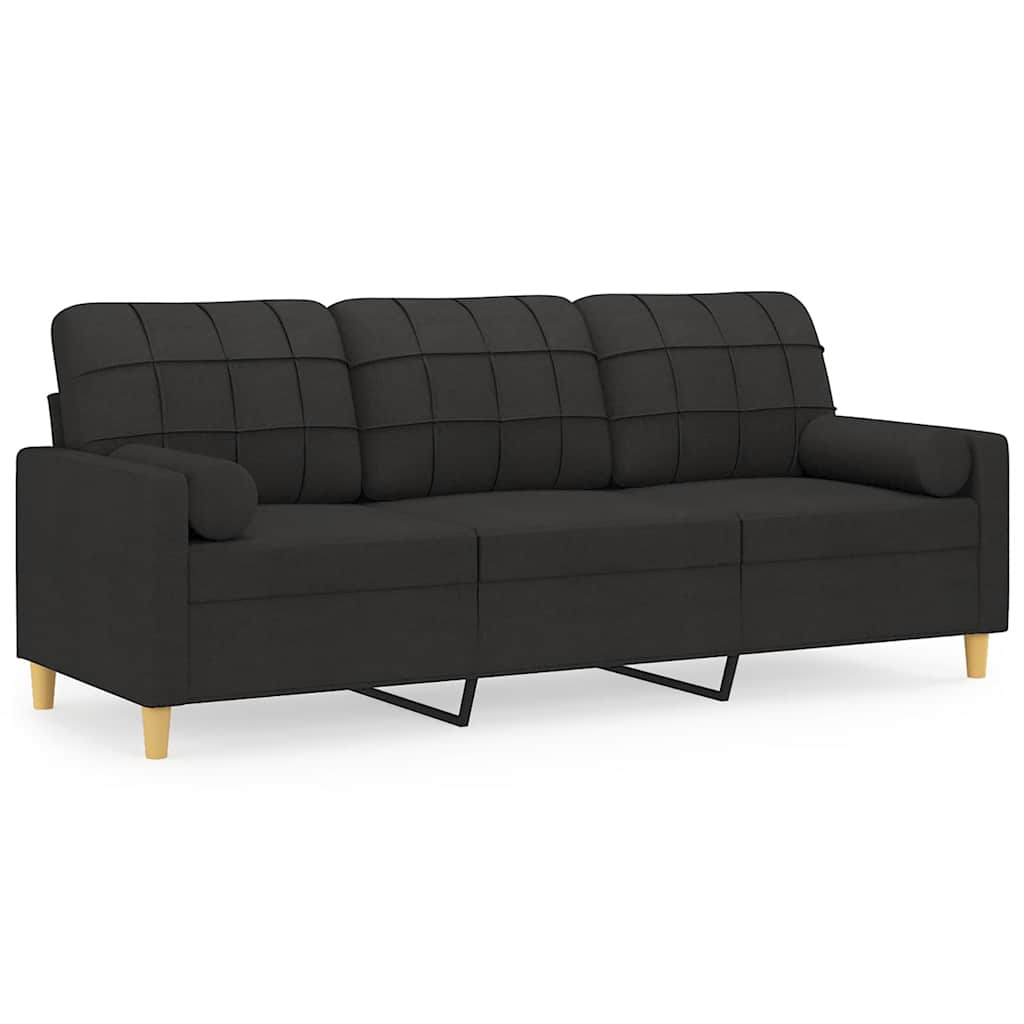 Divano a 3 Posti con Cuscini Nero 180 cm in Tessuto | homemem39
